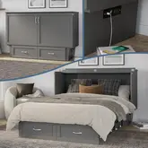 Chelsea Queen Murphy Bed Chest with Mattress in Grey Finish Wood