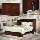 Raleigh Queen Murphy Bed Chest with Mattress in Walnut Finish Wood