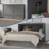 Raleigh Queen Murphy Bed Chest with Mattress in Grey Finish Wood