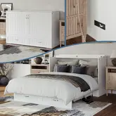 Aspen Queen Murphy Bed Chest with Mattress in White Finish Wood