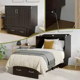 Sydney Twin Murphy Bed Chest with Storage Drawer & Charging Station in Espresso Finish Wood