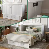 Sydney Coastal Queen Murphy Bed Chest with Mattress in White Finish Wood