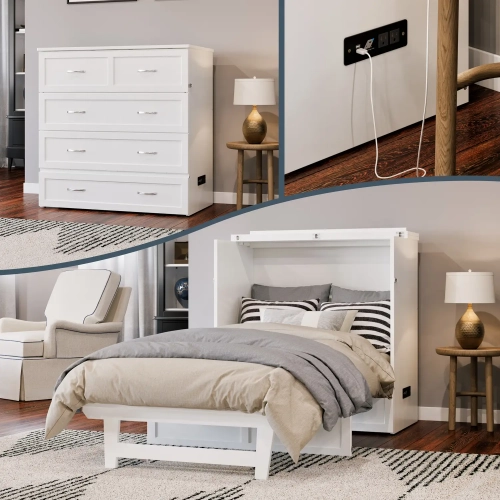 Northfield Twin XL Murphy Bed Chest in White Finish Wood