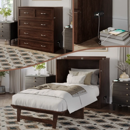 Northfield Twin XL Murphy Bed Chest in Burnt Amber Finish Wood