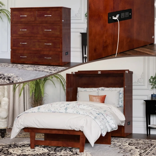 Northfield Twin XL Murphy Bed Chest in Walnut Finish Wood