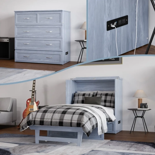 Northfield Twin XL Murphy Bed Chest in Driftwood Finish Wood