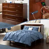 Deerfield Queen Murphy Bed Chest in Antique Walnut with Charging Station