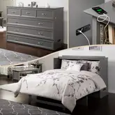 Deerfield Queen Murphy Bed Chest in Atlantic Grey with Charging Station