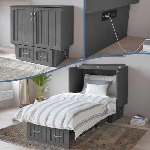Nantucket Twin Murphy Bed Chest with Coolsoft Mattress in Grey