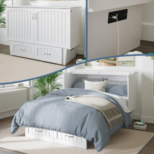 Nantucket Full Murphy Bed Chest in White Wood