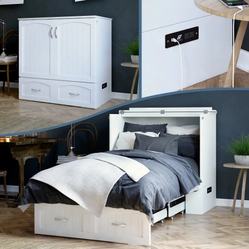 Southampton Murphy Bed Chest Twin XL White with Charging Station