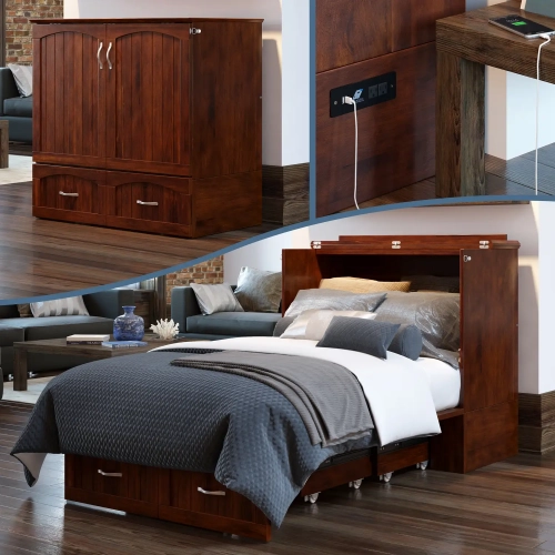 Southampton Murphy Bed Chest Twin XL Walnut with Charging Station