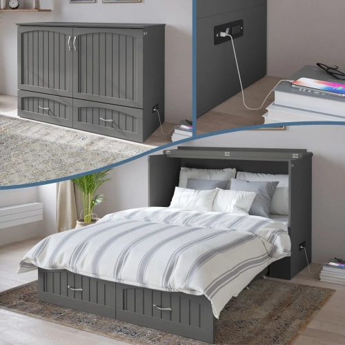 Southampton Full Murphy Bed Chest in Grey Wood