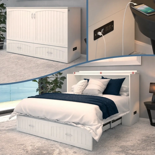 Southampton Queen Murphy Bed Chest in White with Charging Station