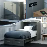 Hamilton Twin XL Murphy Bed Chest with Charging Station in Grey Finish