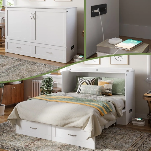 Hamilton Full Murphy Bed Chest in White Wood