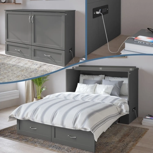 Hamilton Full Murphy Bed Chest in Grey Wood