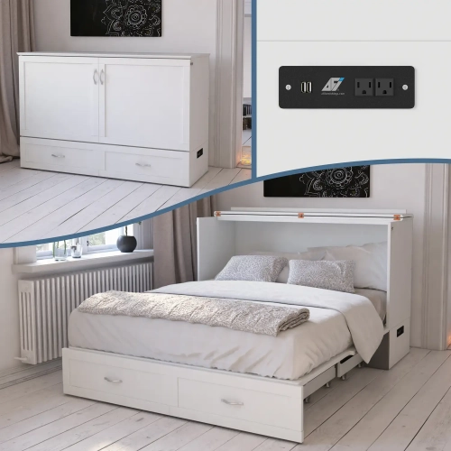 Hamilton Queen Murphy Bed Chest in White with Charging Station