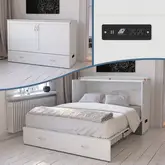 Hamilton Queen Murphy Bed Chest in White with Charging Station