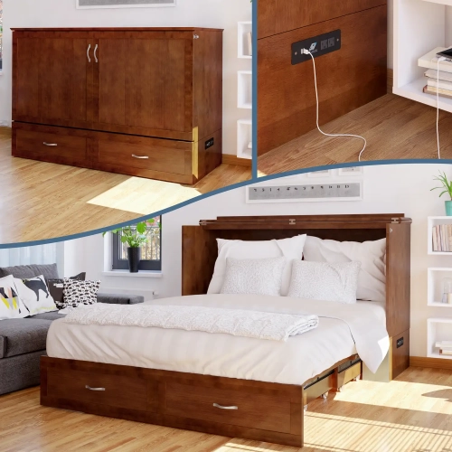 Hamilton Queen Murphy Bed Chest in Walnut with Charging Station