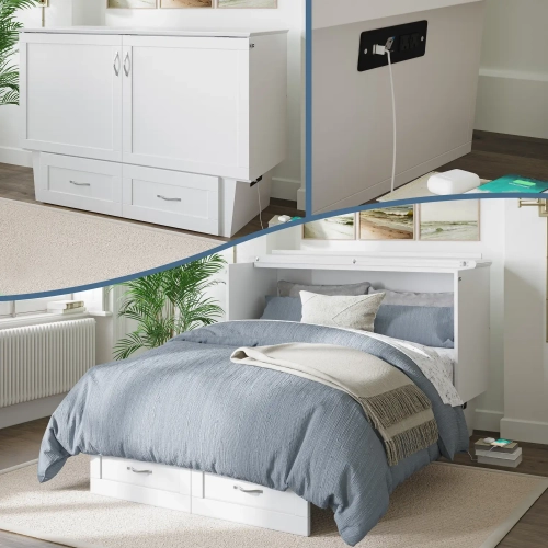 Monroe Full Murphy Bed Chest in White Wood