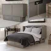 Monroe Queen Murphy Bed Chest with Charging Station & Mattress in Grey