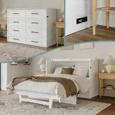 Tucson Full Murphy Bed Chest with 6" Mattress, Drawer & Built in Charger in White Finish Wood