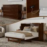 Tucson Full Murphy Bed Chest with 6" Mattress, Drawer & Built in Charger in Walnut Finish Wood