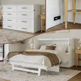 Tucson Queen Murphy Bed Chest with 6" Mattress, Drawer & Built in Charger in White Finish Wood