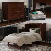 Santa Fe Twin Murphy Bed Chest with Built in Charger & Mattress in Walnut Finish Wood