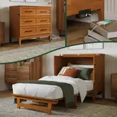 Santa Fe Twin Murphy Bed Chest with Built in Charger & Mattress in Light Toffee Finish Wood