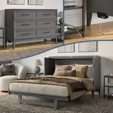 Santa Fe Full Murphy Bed Chest with Built in Charger & Mattress in Grey Finish Wood