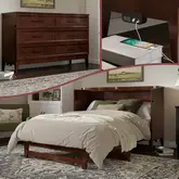 Santa Fe Queen Murphy Bed Chest with Built in Charger & Mattress in Walnut Finish Wood