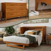 Santa Fe Queen Murphy Bed Chest with Built in Charger & Mattress in Light Toffee Finish Wood