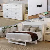 Alpine Queen Murphy Bed Chest, Mattress & Charging Station in White Wood