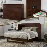 Alpine Queen Murphy Bed Chest, Mattress & Charging Station in Walnut Finish Wood