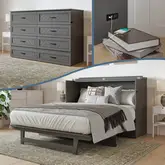 Alpine Queen Murphy Bed Chest, Mattress & Charging Station in Grey Wood