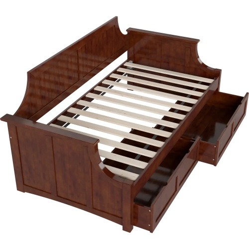 Cambridge Twin Daybed with 2 Drawers in Walnut Finish Wood