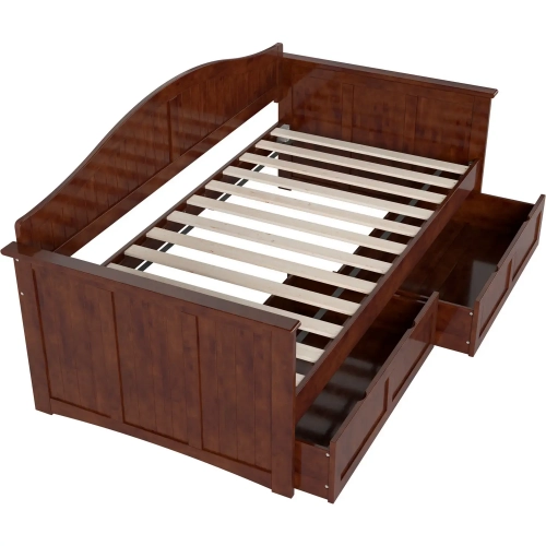 Nantucket Twin Daybed with 2 Drawers in Walnut Finish Wood