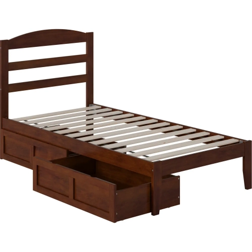 Warren Twin XL Bed with 2 Drawers in Walnut Finish