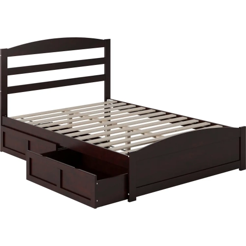 Warren Full Platform Bed with Footboard & 2 Storage Drawers in Espresso