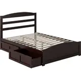 Warren Full Platform Bed with Footboard & 2 Storage Drawers in Espresso