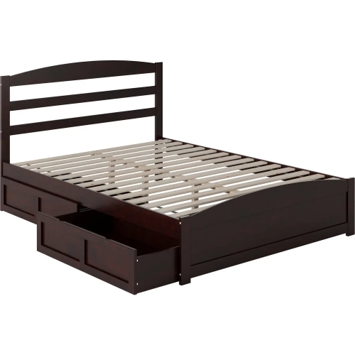 Warren Queen Platform Bed with Footboard & Set of 2 Storage Drawers in Espresso