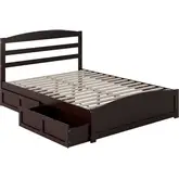 Warren Queen Platform Bed with Footboard & Set of 2 Storage Drawers in Espresso