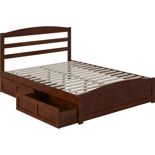 Warren Queen Bed with Footboard & 2 Drawers in Walnut Finish