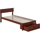 Boston Twin Extra Long Bed with Foot Drawer in Walnut