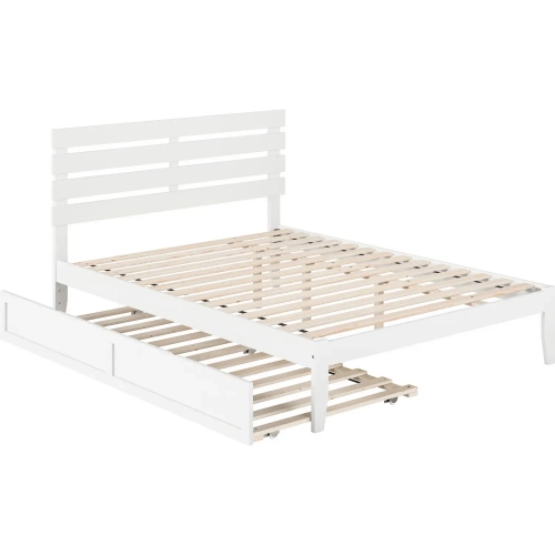 Oxford Queen Bed with USB Turbo Charger & Twin Extra Long Trundle in White