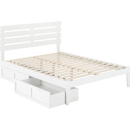 Oxford Queen Bed with USB Turbo Charger & 2 Extra Long Drawers in White