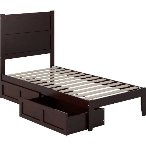 NoHo Twin Bed with 2 Drawers in Espresso Finish Wood