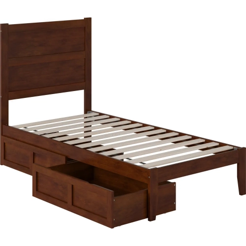 NoHo Twin Bed with 2 Drawers in Walnut Finish